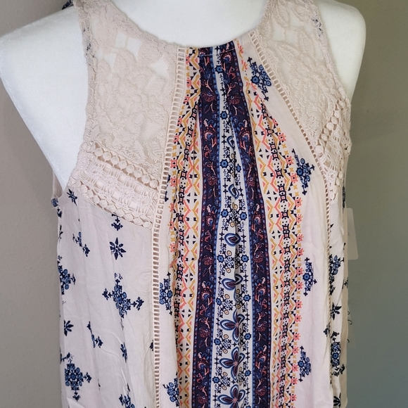 Boho Mini Dress Sleeveless Ivory Taylor & Sage Juniors Size Small - Picture 2 of 12